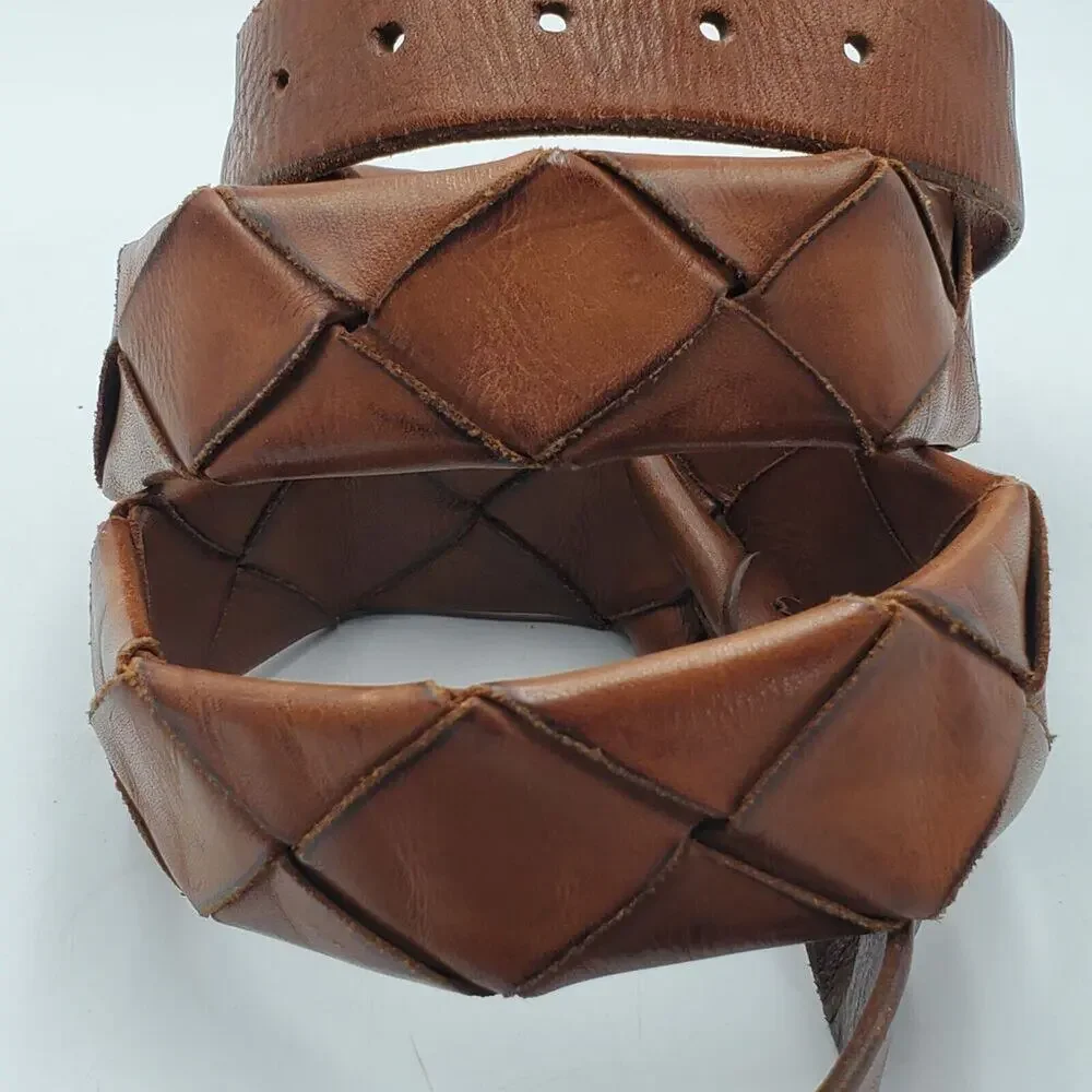 Vintage Woven Leather Belt Brown Adjustable‎ La Franch'e Paris Western European